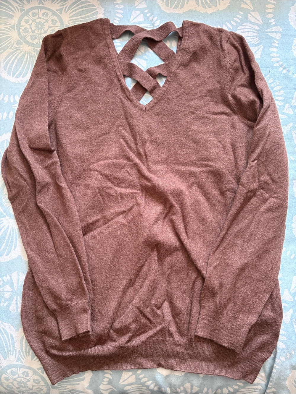 Women’s Crisscross Back Long-Sleeve Sweater - Brown